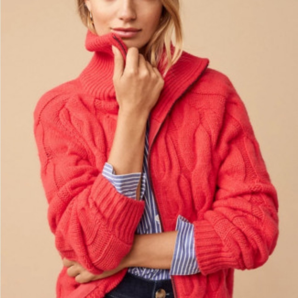 TALBOTS Coral Cable Knit Zip Front Cardigan Sweater sz XL petite